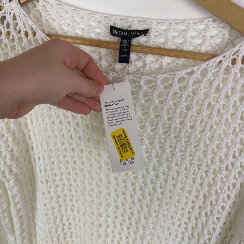 NWT Eileen Fisher Peruvian Organic Cotton Cord Open Knit Bateau Neck Sweater XS - Picture 7 of 13